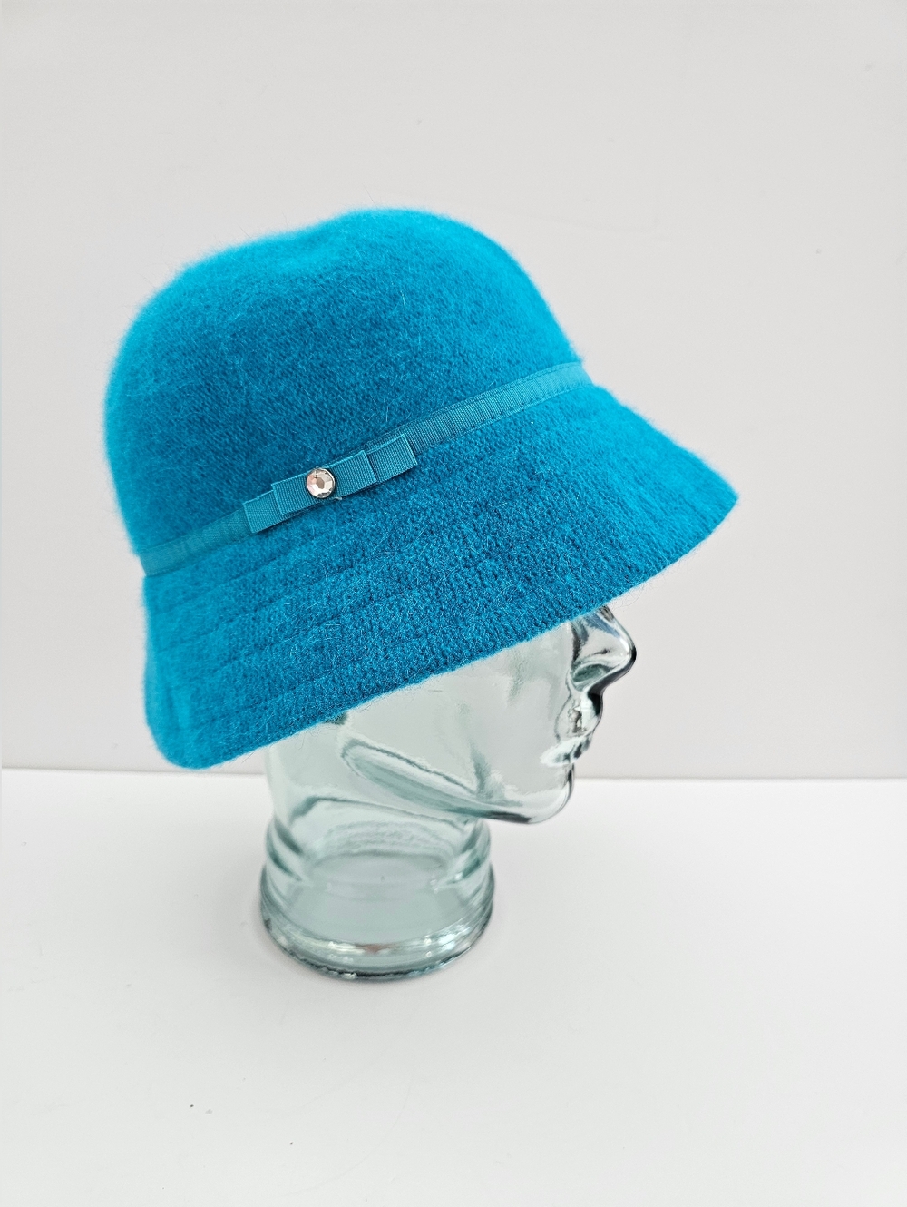 GAP Turquoise Blue Angora Blend Cloche Bucket Hat - Rhinestone Accent - S/M